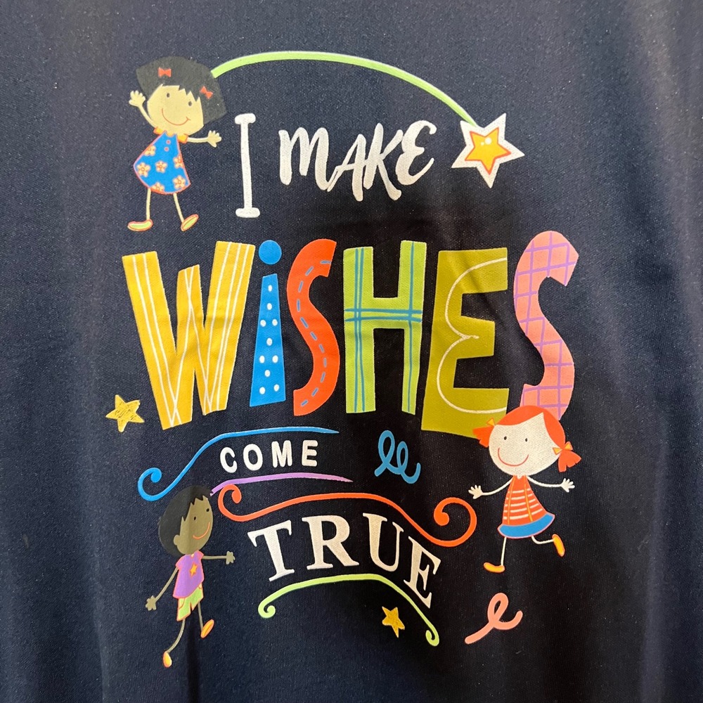 Navy Blue Graphic T Shirt I Make Wishes Come True‎ Kids Print Unisex Size L NWOT